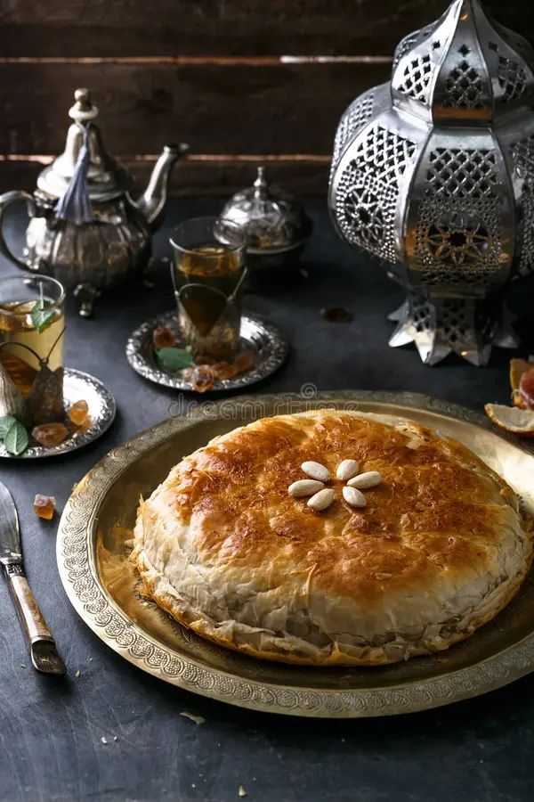 fresh-baked-moroccan-chicken-pastilla-bastilla-fresh-baked-moroccan-chicken-pastilla-bastilla-tea-traditional-dichware-113511485